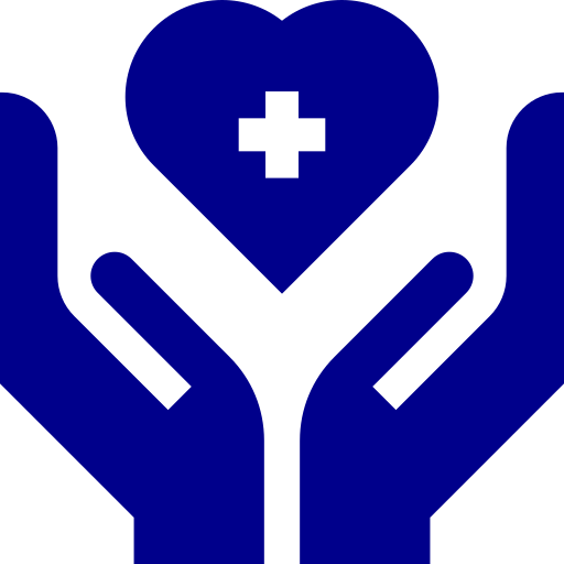 Blue hands holding heart with cross.